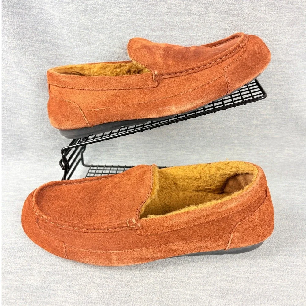 Samuel Hubbard Driver Slippers Mens 11 W Brown Nutmeg Suede Shearling Lined